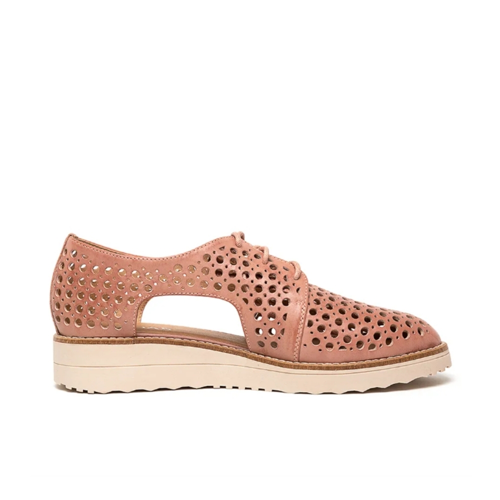 Midas Shoes Australia Dusty Pink Perforated Leather Lace-Up Cutout Loafers